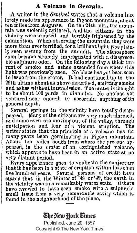 Pigeon mountain georgia volcano news clipping