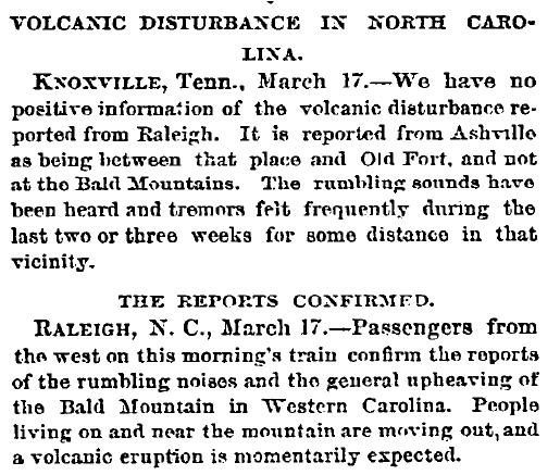 Bald Moutain NC eruption 1874
