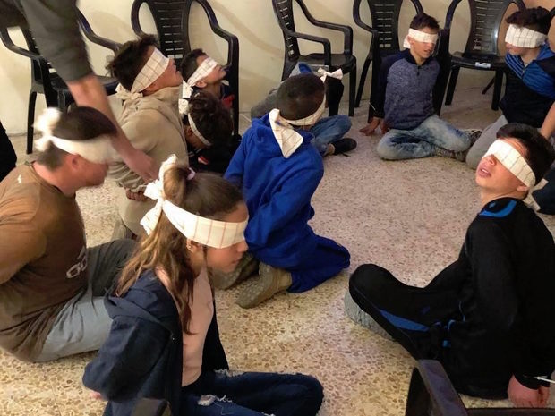 Click to enlarge training session for Palestinian children