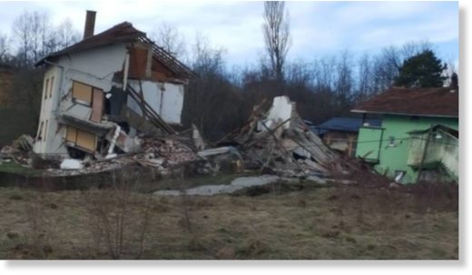 Landslide in Hrvatska Kostajnica, Croatia, March 2018.