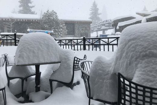 Late-winter storm piling up snow in the Sierra Nevada, California -  over 2 feet in 24 hours