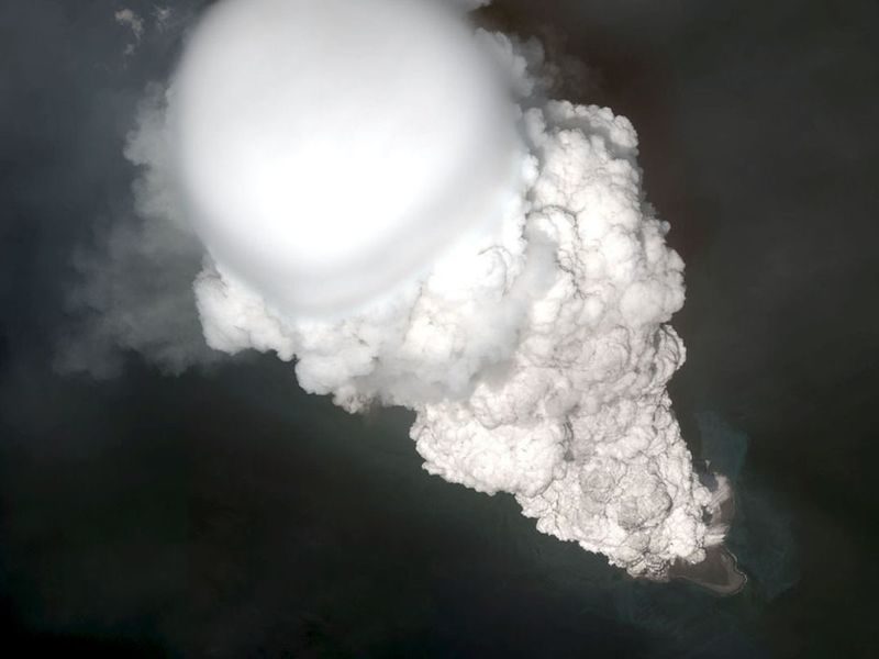 Click to enlarge This satellite image shows Bogoslof volcano erupting on May 28, 2017.