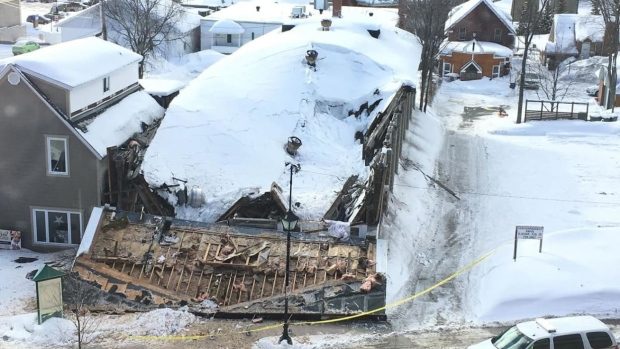 A snow-heavy building used for storage collapsed in Edmundston early Friday morning.