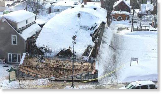 A snow-heavy building used for storage collapsed in Edmundston early Friday morning.
