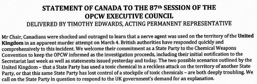 Statement of Canada - OPCW March 15 2018