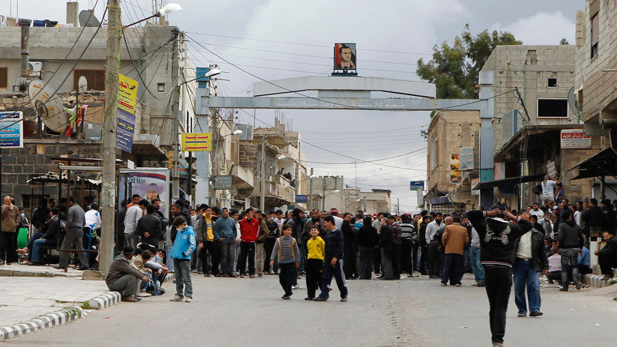 Protesters gather near the Omari Mosque