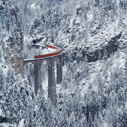 Click to enlarge Train passing over the Landwasser viaduct in Graubnden, Switzerland