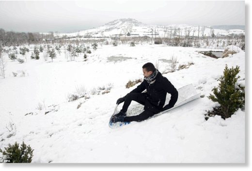 Click to enlarge Snow fell across large parts of Europe on Tuesday despite it being the first official day of spring. Spain was particularly badly affected, with snow and ice warnings in force for much of the north, including in Vitoria, in Basque country (pictured)