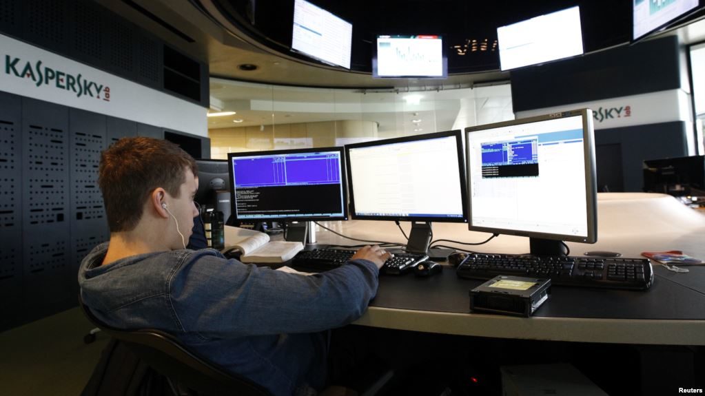 An employee works at the headquarters of Kaspersky Lab