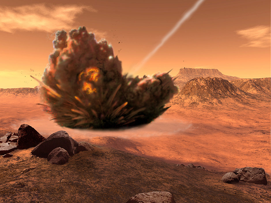Click to enlarge Comets and asteroids shower Mars with organics