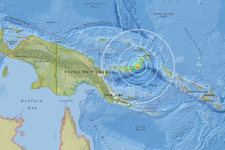 The epicentre of the quake was located 180km south-west of Rabaul on New Britain island, some 900km north-east of the capital Port Moresby, at a depth of 68km.