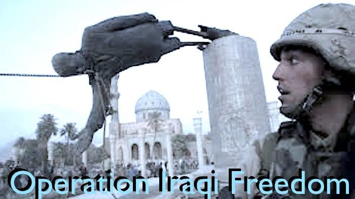 Click to enlarge Hussein statue soldier