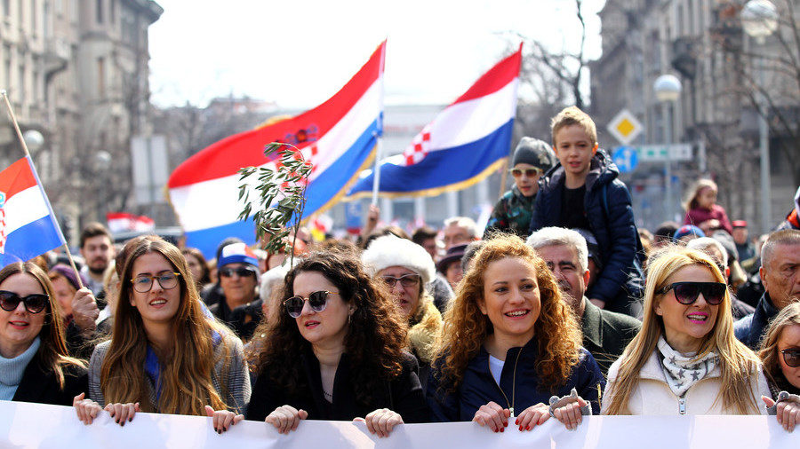 Protesters march in Zagreb