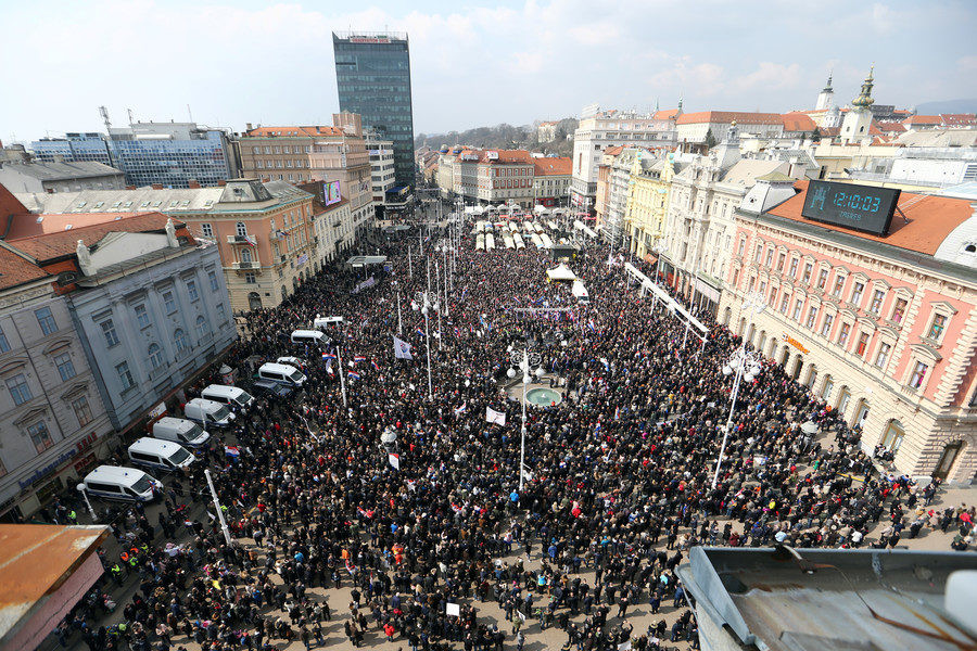 Click to enlarge An aerial view of the protest in Zagreb