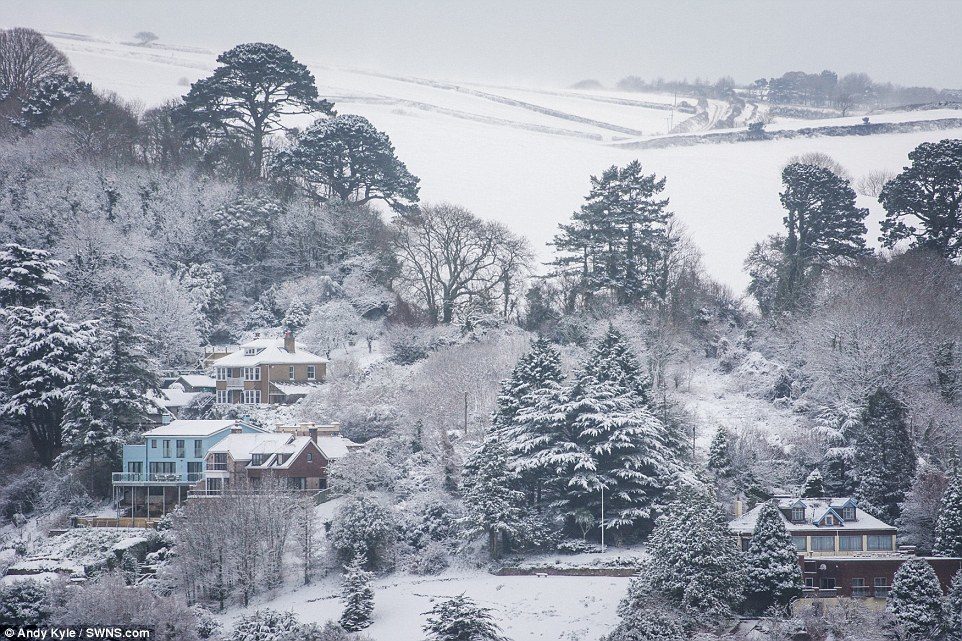 The south coastal resort of Dartmouth, known usually for its above average climate, pictured covered in snow on Monday