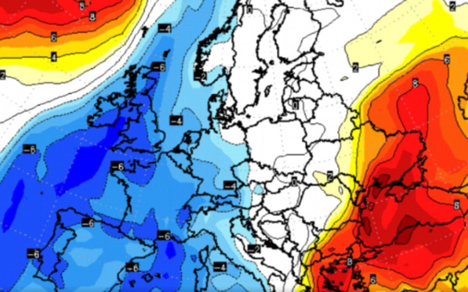 This will be caused by two cold fronts moving from across the Atlantic to the West and Siberia to the East