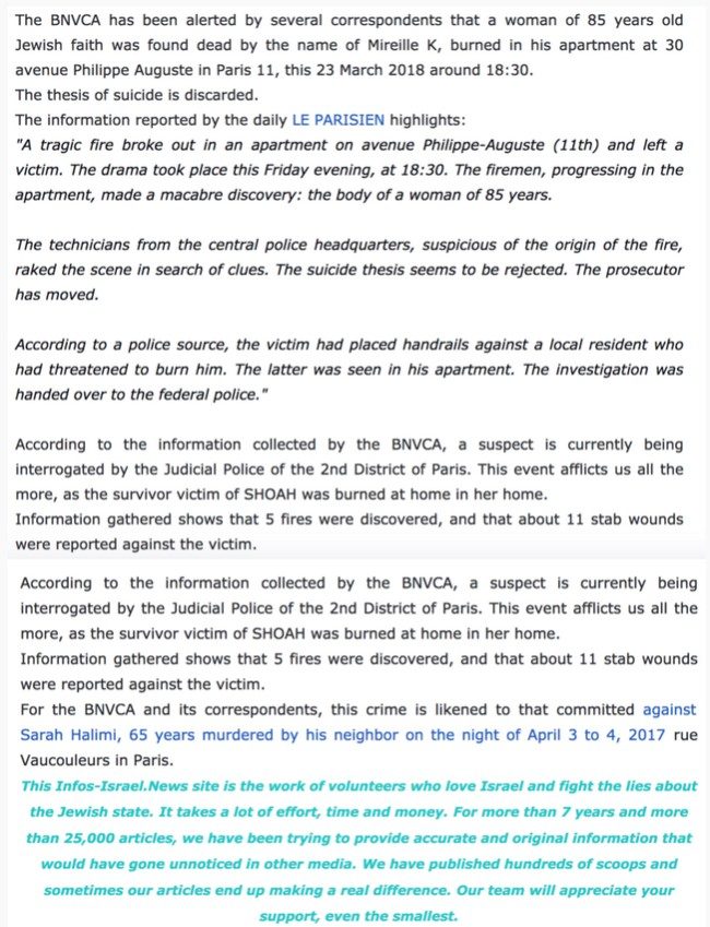 Article French Jewish woman Paris murder