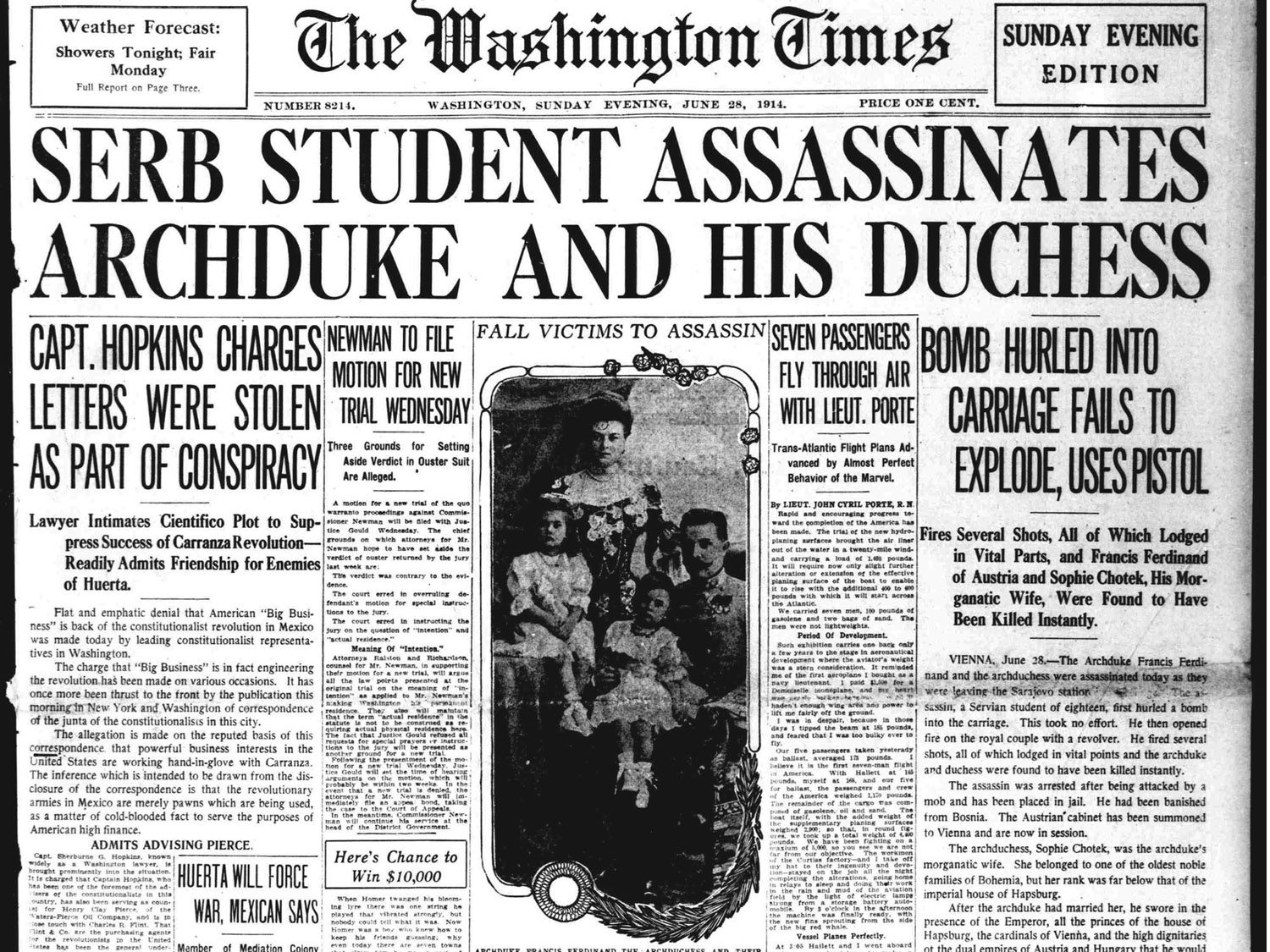 Click to enlarge The Washington Times June 28, 1914 - Archduke Ferdinand