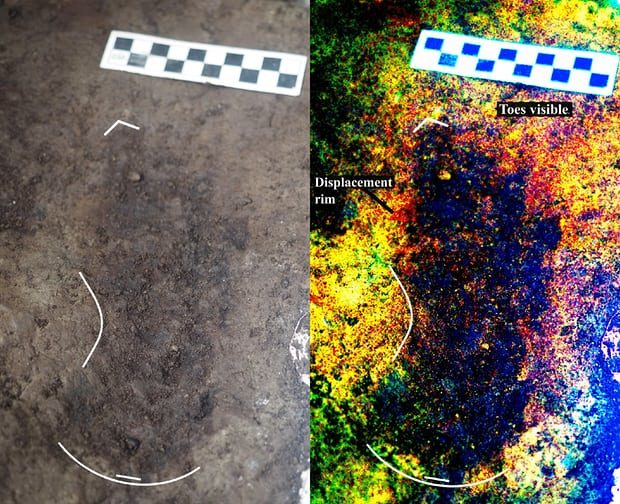 Click to enlarge Digitally enhanced photo of a discovered footprint.