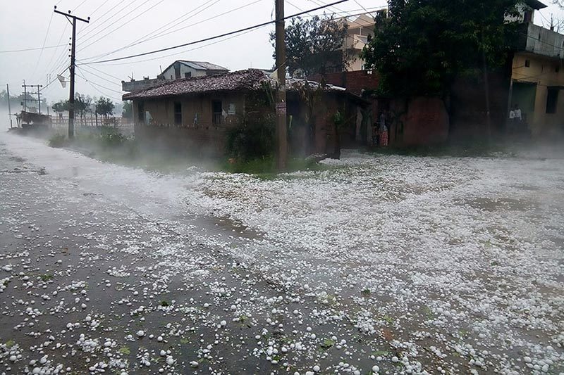 Piles of hailstones