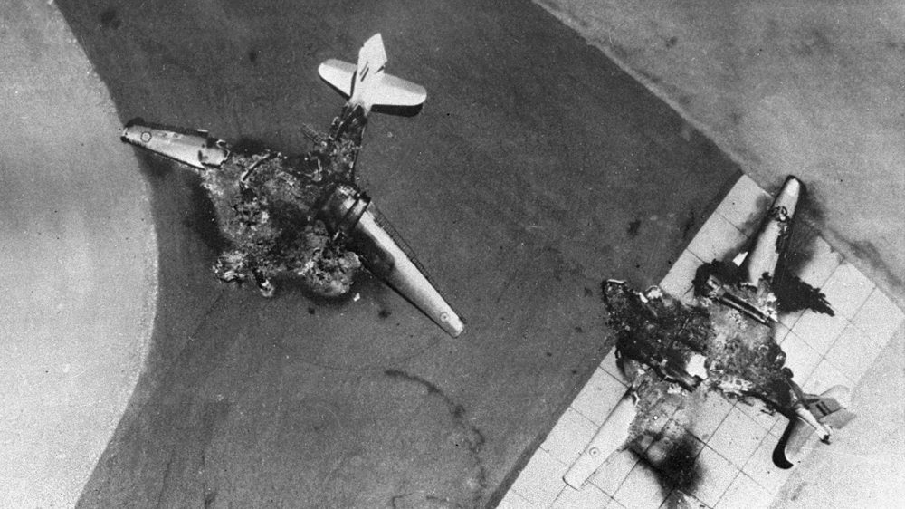 Egyptian warplanes lie destroyed