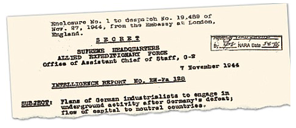 The 1944 Red House Report, detailing 'plans of German industrialists to engage in underground activity'
