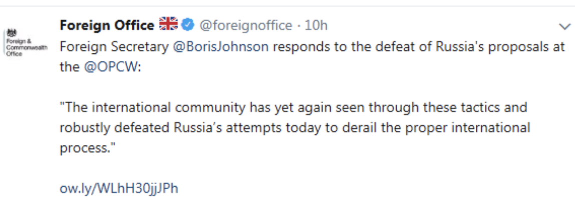 Foreign Office Tweet - Boris Johnson