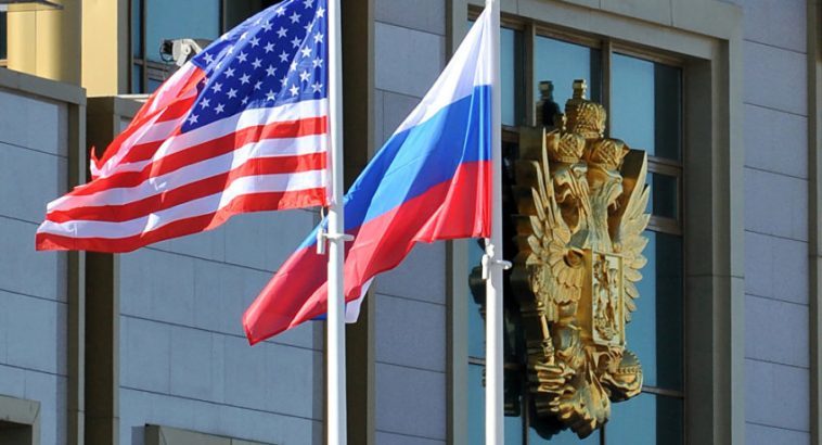 Russian American US flags