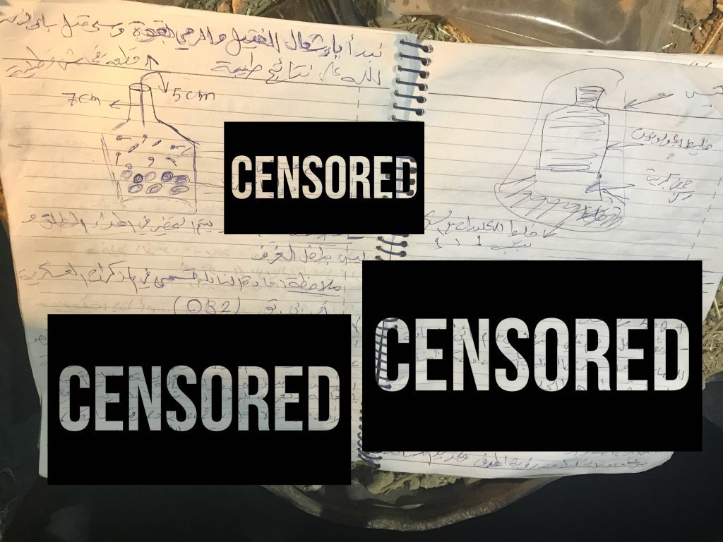 Censorted text chemical weapons manufacture instructions