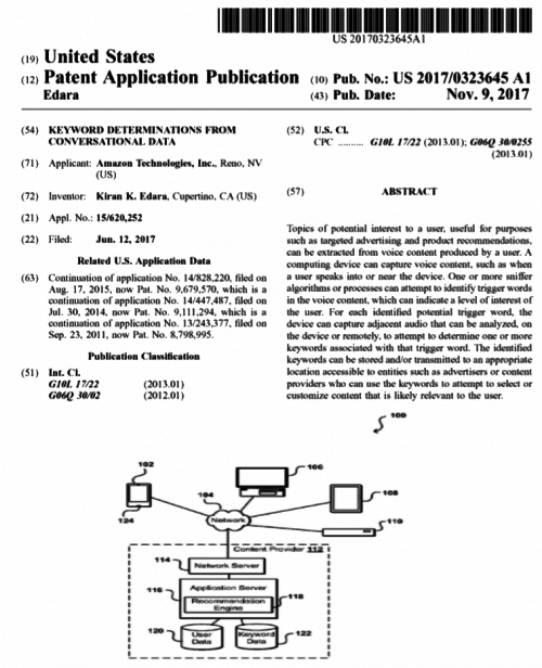 Amazon patent voice sniffer