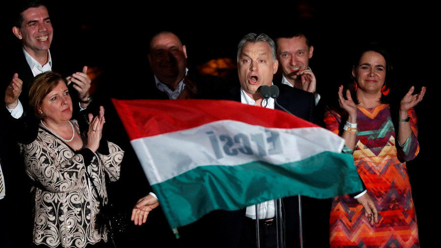 Hungarian Prime Minister Viktor Orban addresses supporters