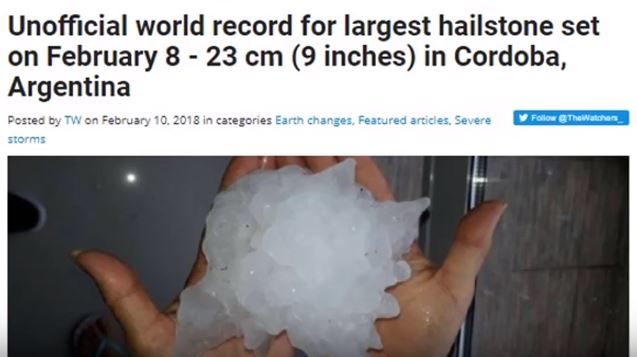 Click to enlarge Giant hailstone in Argentina