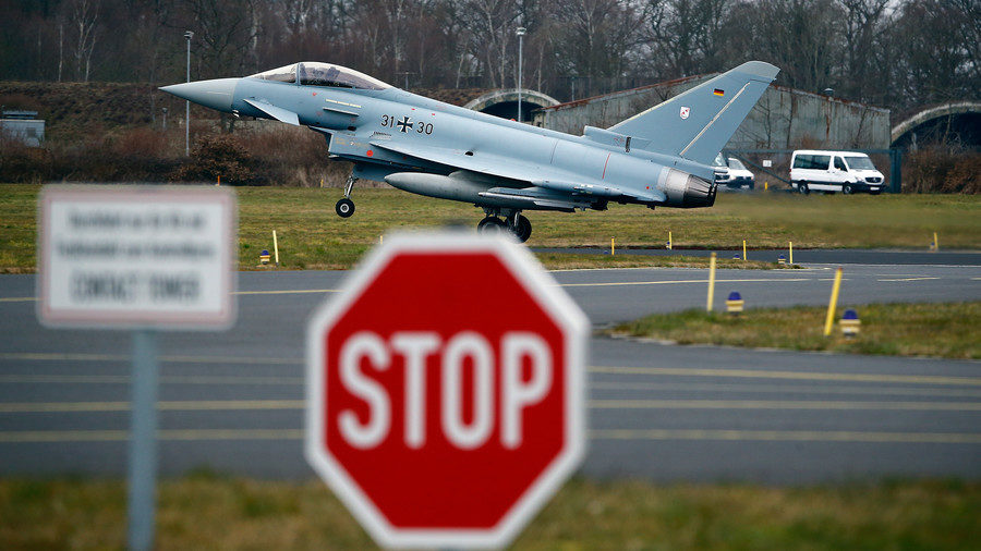 Click to enlarge An Eurofighter jets takes off from the German Luftwaffe airbase.