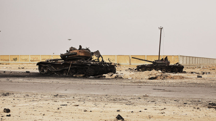 Libyan government tanks destroyed by Western air strikes in 2011