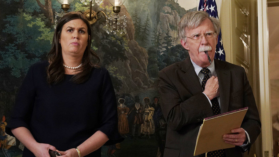 Click to enlarge White House Press Secretary Sarah Huckabee Sanders and new National Security Advisor John Bolton