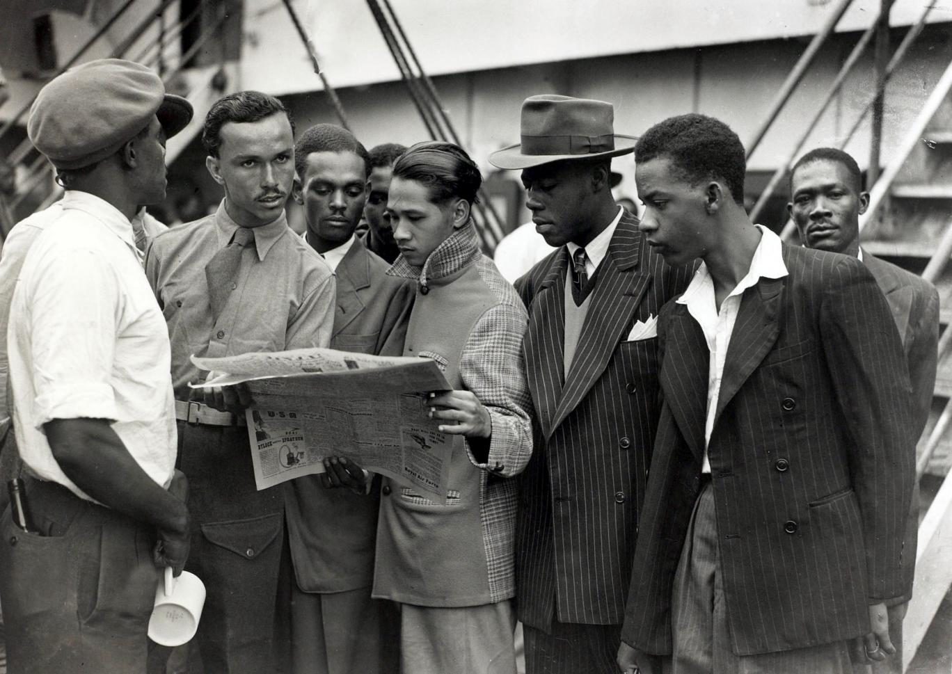 Click to enlarge Some of the first Immigrants from the Caribbean island of Jamaica arrive at Tilbury, London