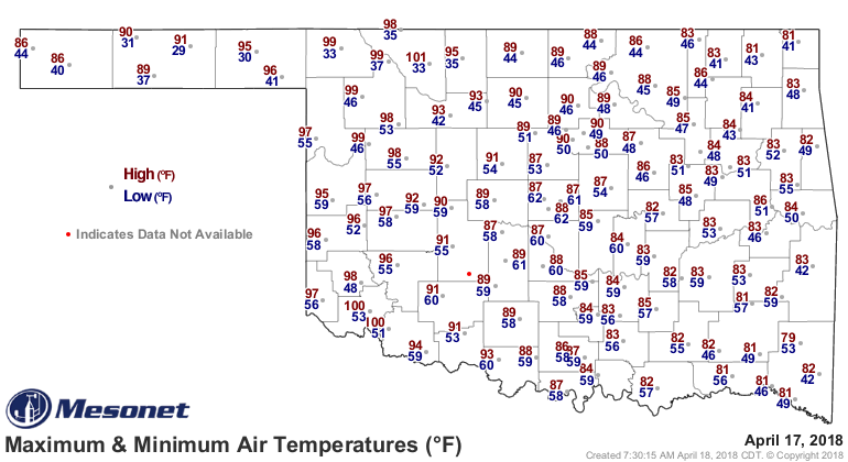 high and low temperatures in Oklahoma