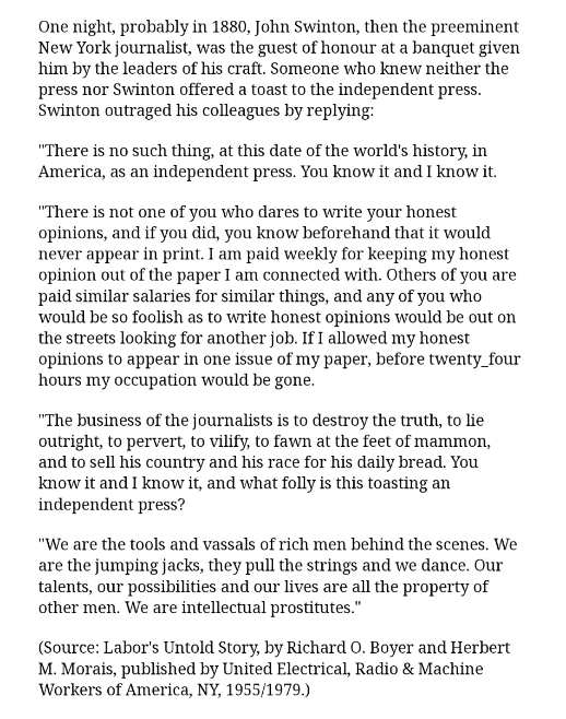 John Swinton speech New York Times