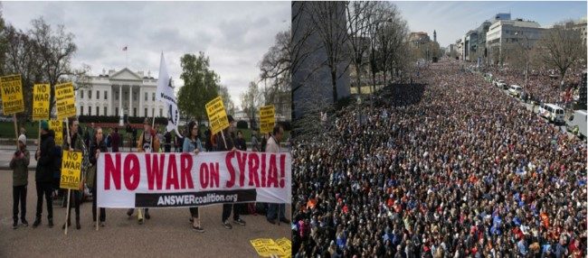 Click to enlarge protest demonstration war on Syria guns rights