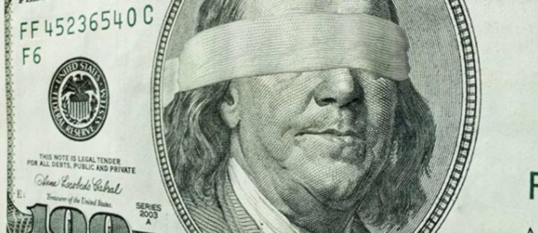 Us currency ben franklin blindfold