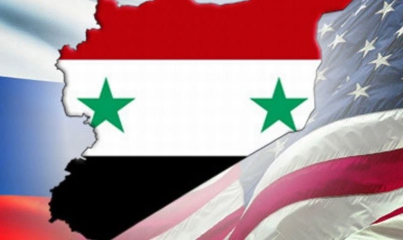 Syrian and US flags graphic
