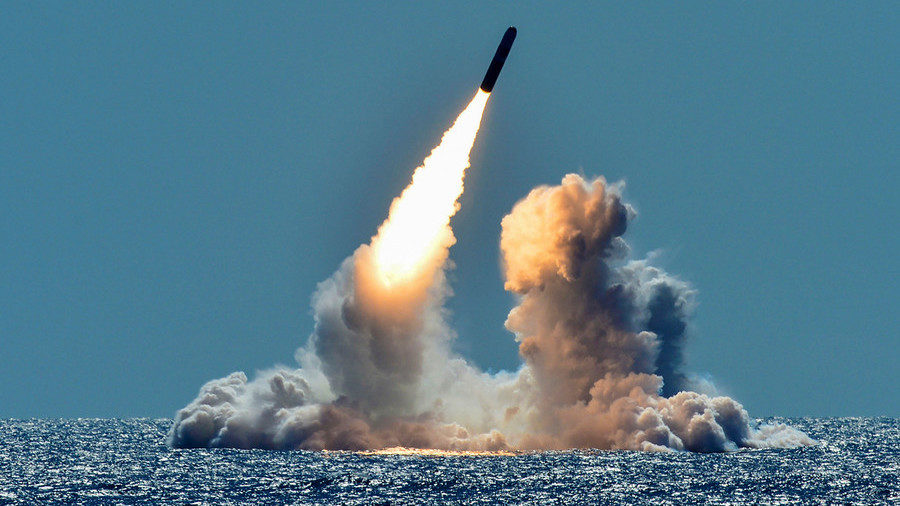 An unarmed Trident II D5 missile test launch from a US Navy submarine