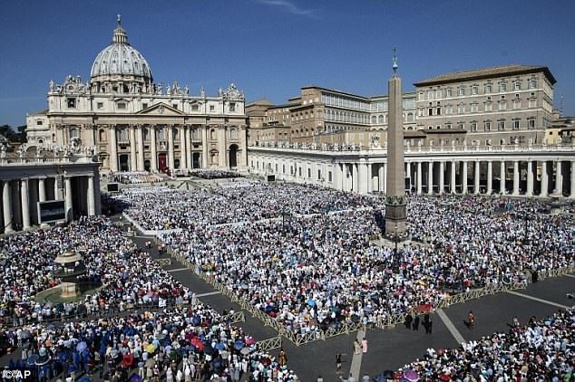 Click to enlarge Thousands gathered in St Peter's Square in Rome to hear the pontiff's controversial address