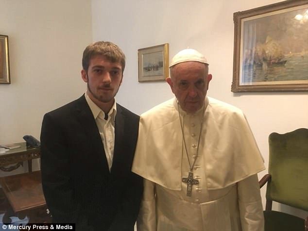 Pope Francis has met with Alfie Evans' father (pictured) as he renewed his pledge to bring the sick child for treatment in Rome