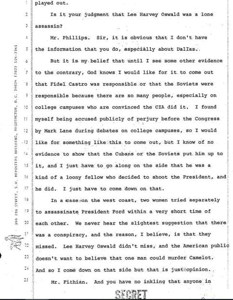 Click to enlarge Phillips testimony on Oswald document
