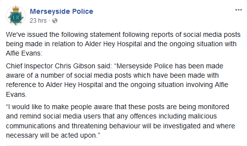 merseyside police statement alfie evans