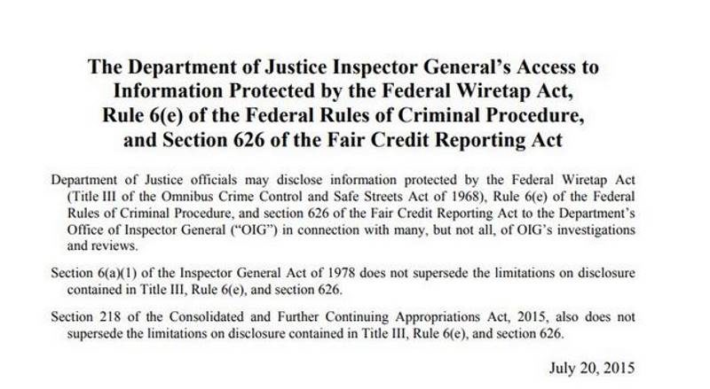 Click to enlarge DOJ rules against horowitz