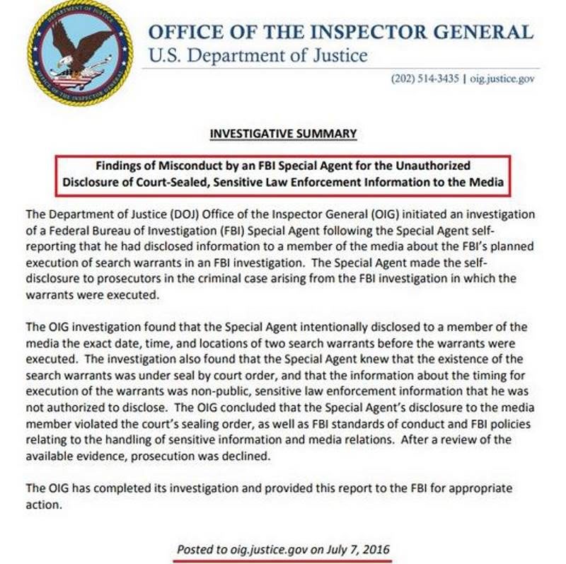 Inspector General FBI leak strzok