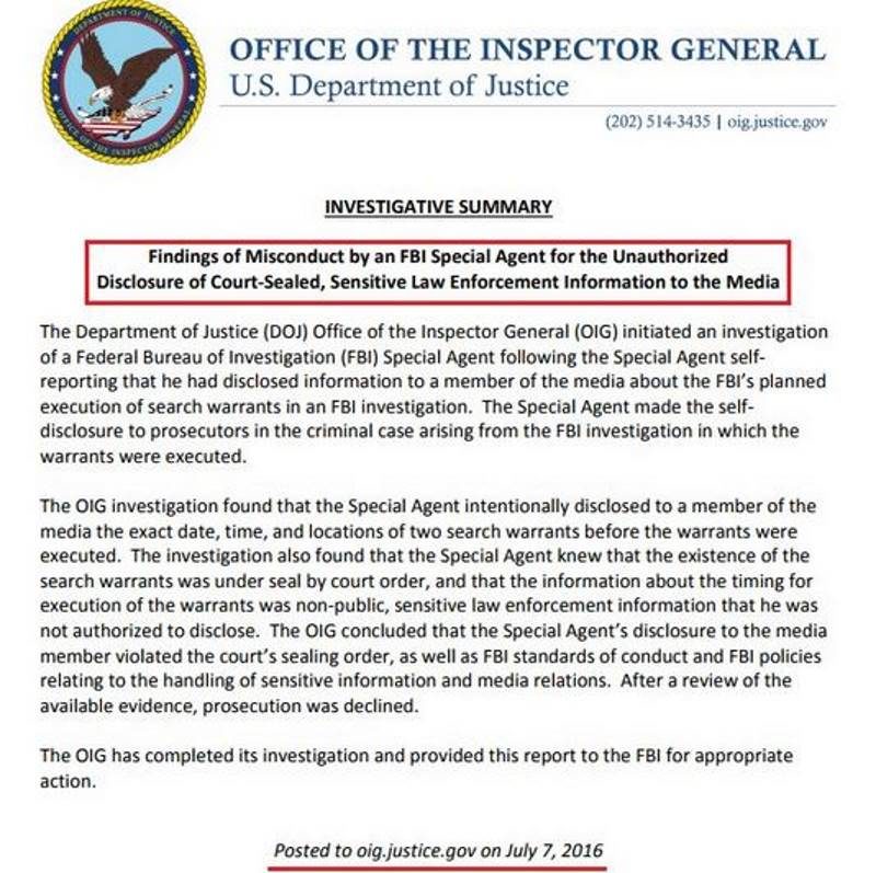 Click to enlarge Inspector General FBI leak strzok