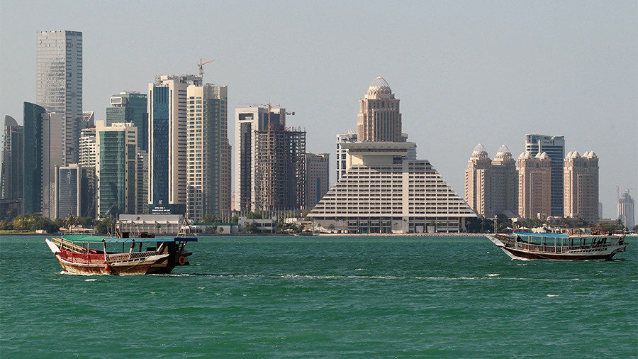 Buildings are seen on a coast line in Doha, Qatar